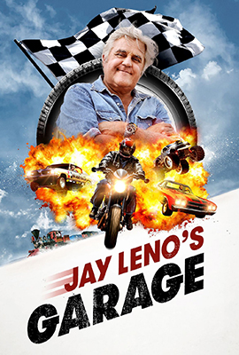 TV show poster for 'Jay Leno's Garage,' featuring comedian and former Tonight Show host Jay Leno.