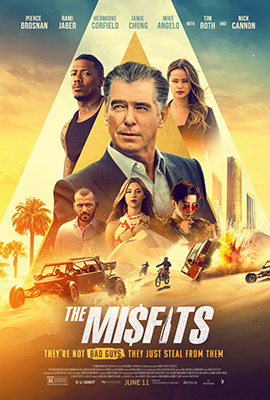 Movie poster for 'The Misfits' (2021) featuring Pierce Brosnan in an action film.