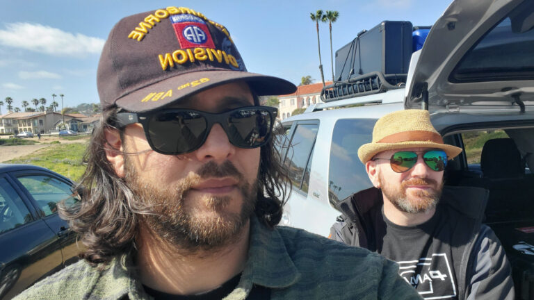 Aaron Kahn and Luca Mercuri from AMK Films prepare the DJI Inspire 2 drone for an aerial shoot on the set of the Maserati Levante commercial in San Diego. The crew is focused and ready, showcasing the precision and teamwork required for high-end automotive cinematography.