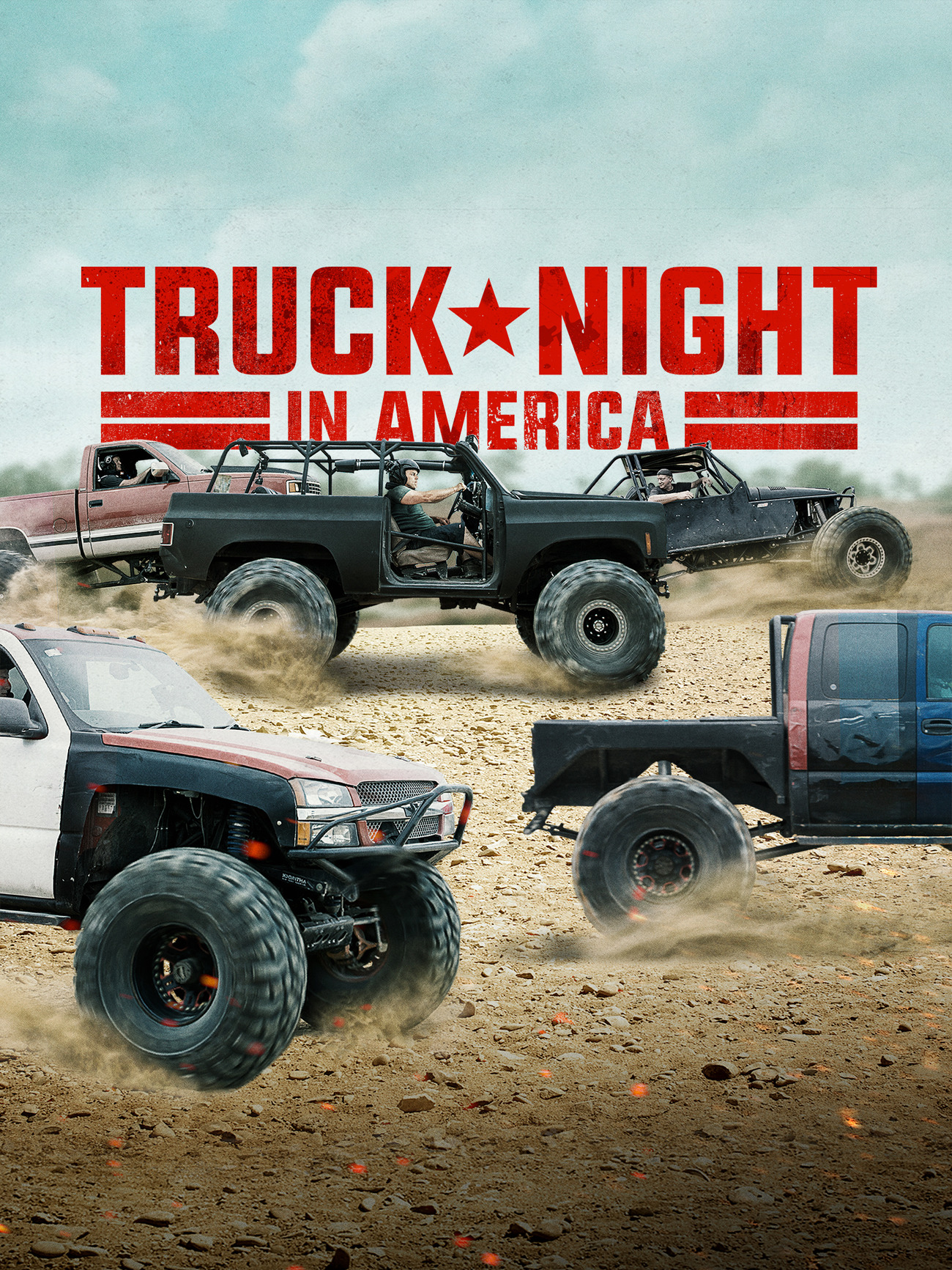 Truck Night In America' on the History Channel, featuring customized trucks and jeeps in intense challenges.